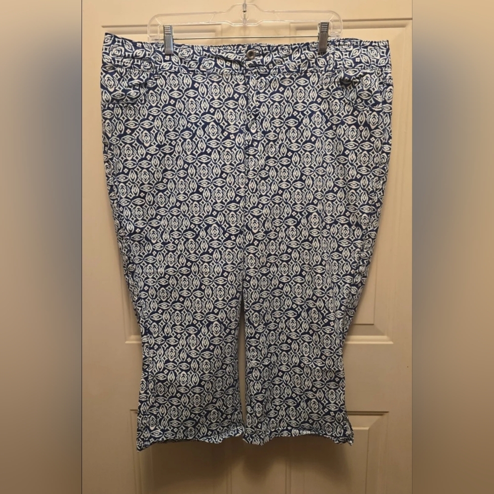 Lane Bryant Blue and White Patterned Capris